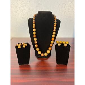 Vintage Vogue Chunky Copper Gold Tone Beaded Necklace and Earrings